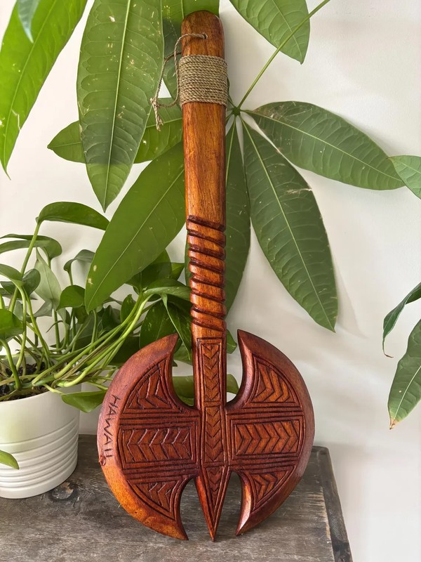 Hawaiian Engraved Hand Made Wall Decor Solid Wood Polynesian Tribal Axe Club gallery