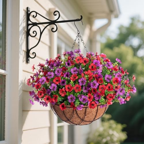 Artificial Silk Flowers Hanging Basket for Outdoor Indoor, Daisy Reddish Purple gallery