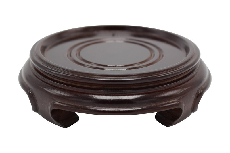 Chinese Round Wooden Stand Base Dark Brown Reddish 2″ to 8″