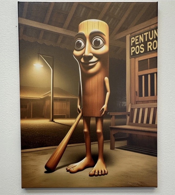 Brainrot Tung Tung Sahur stretched canvas print 30x40cm (approx 12x16 inches)
