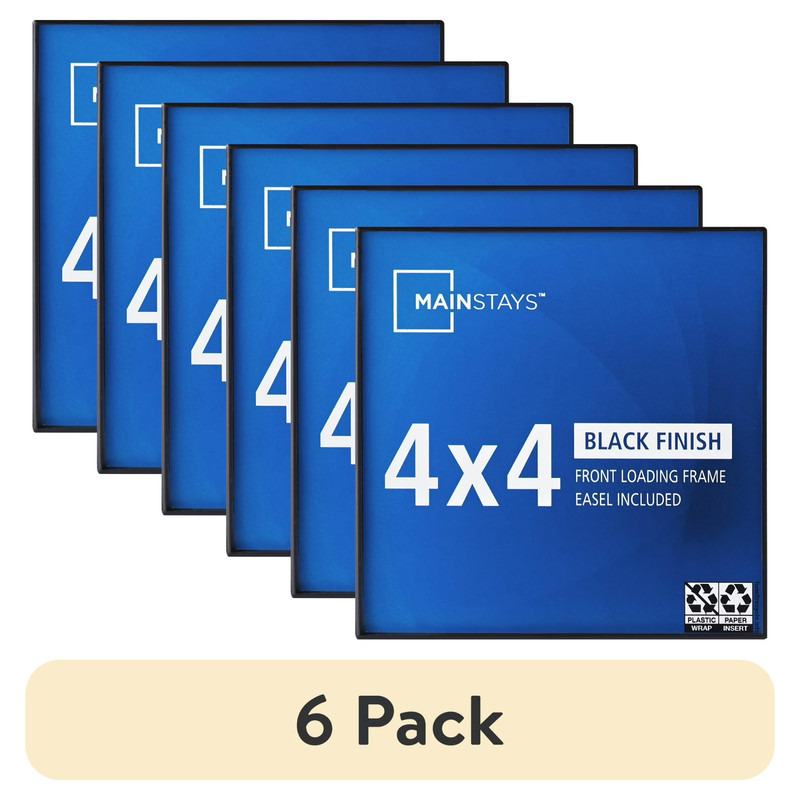 (6 pack) Mainstays – 4×4 Picture Frame – Black Front Loading Wall or Tabletop Ph