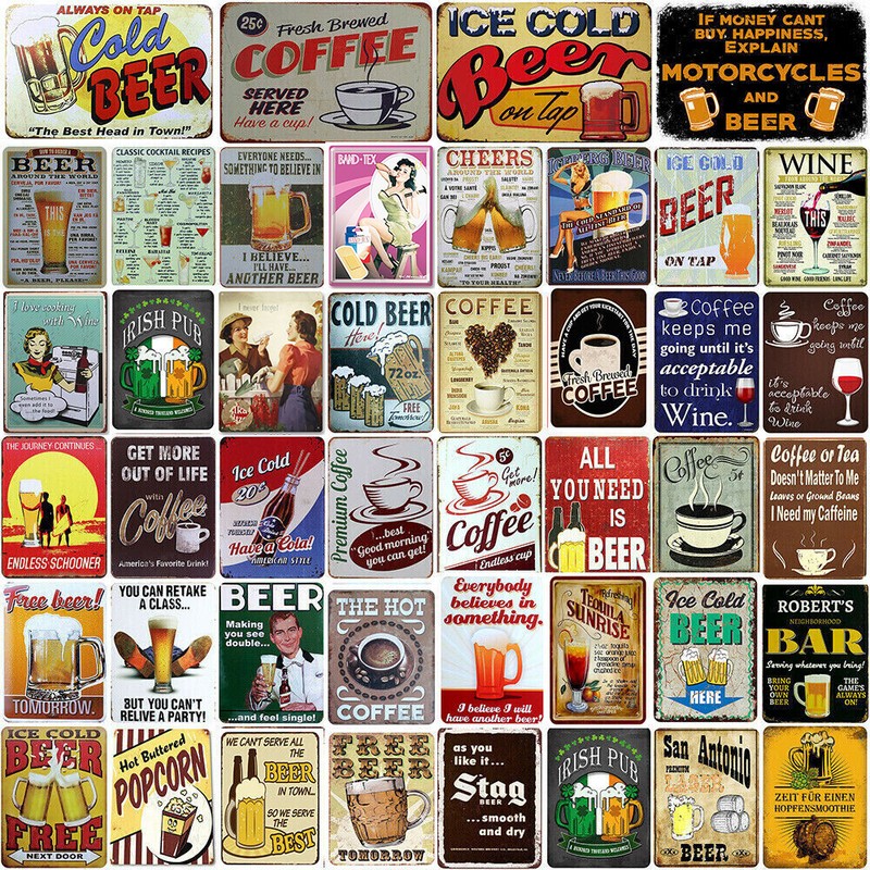 Beer Retro Metal Tin Signs Plaques Plates Pub Bar Coffee Wall Customize Decor
