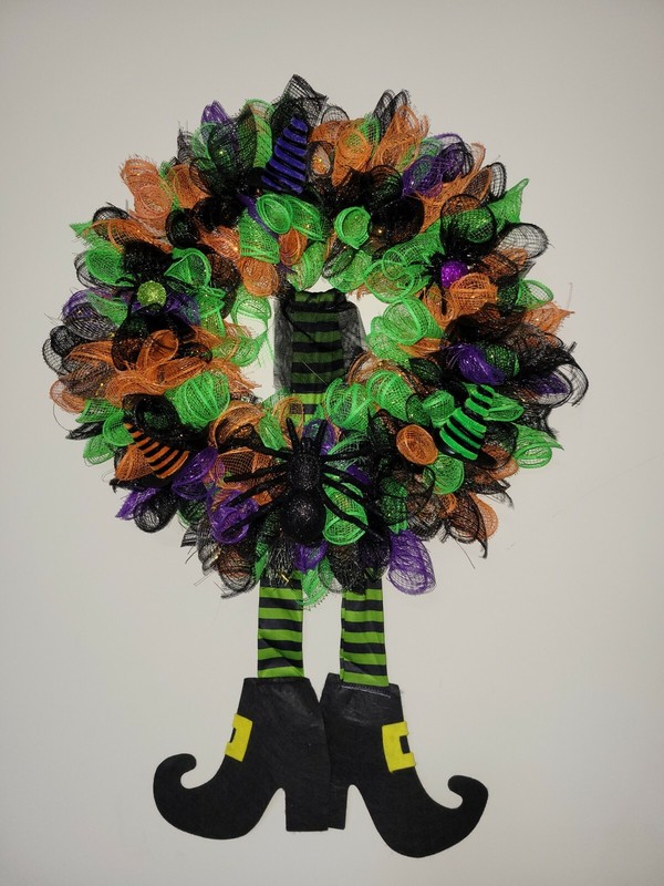 Halloween Deco Mesh Front Door Wreath Wall Decor spider witch Wizard of Oz new
