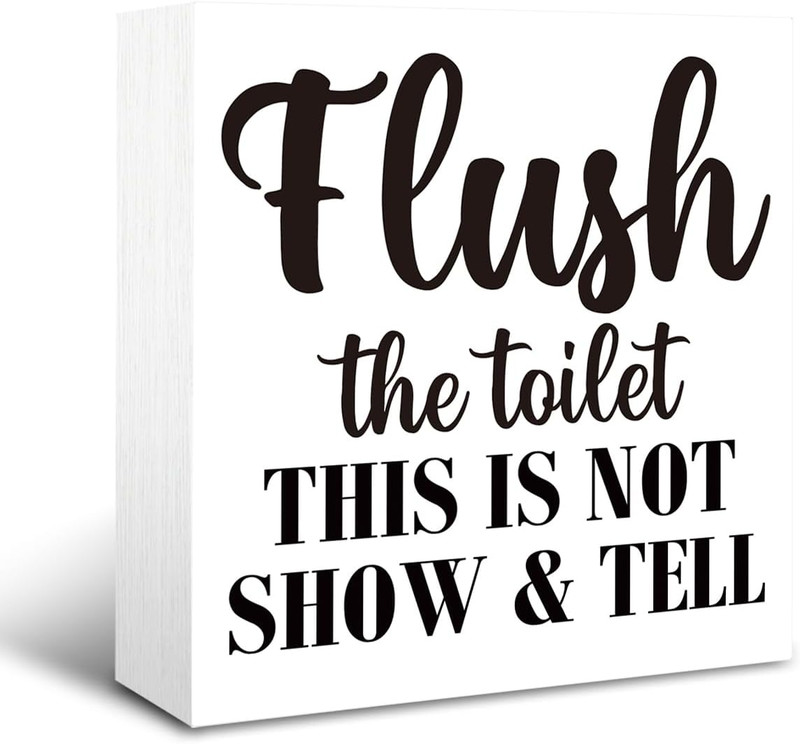 Flush the Toilet Sign, Toilet Sign, Rustic Box Sign Decor Tabletop, Funny Bathro