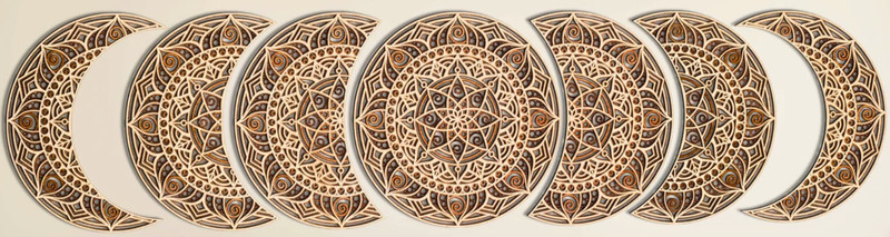 Moon phases 7 pieces wooden wall art mandalas Spiritual art Astronomy art 🎁