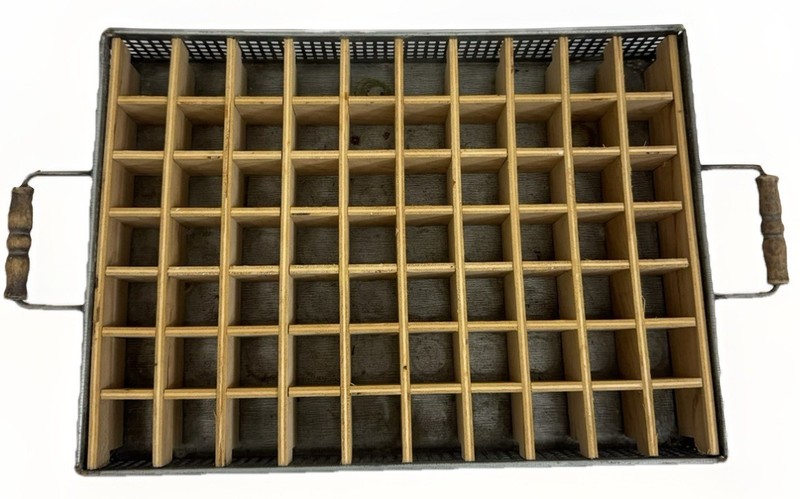 Handmade Metal Mesh Divided Tray 70 Slot Wood Grid Organizer 17.5″