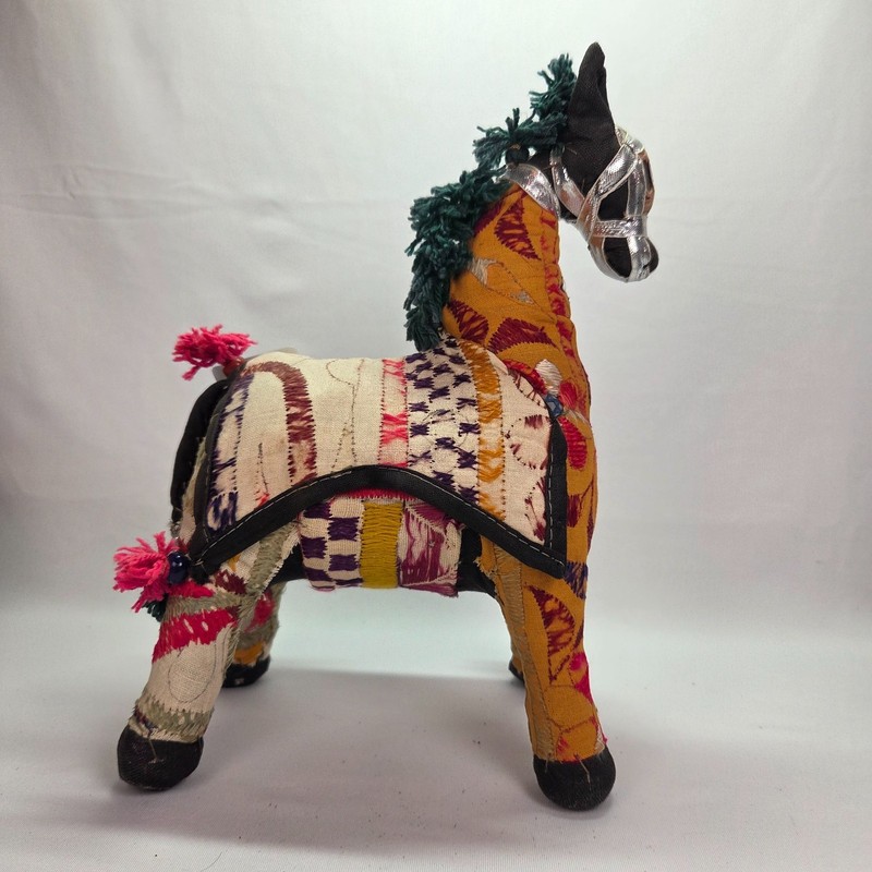 Vintage Rajasthani Embroidered Fabric Horse Made in India Vintage Folk Art BOHO