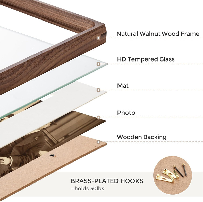 8X10 Picture Frames Natural Walnut,Original Wood Hand Make Crafted Photo Frame w gallery