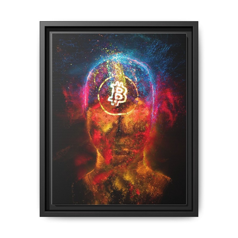 Abstract Art Bitcoin Face Painting Floating Framed Canvas Art Made in the USA