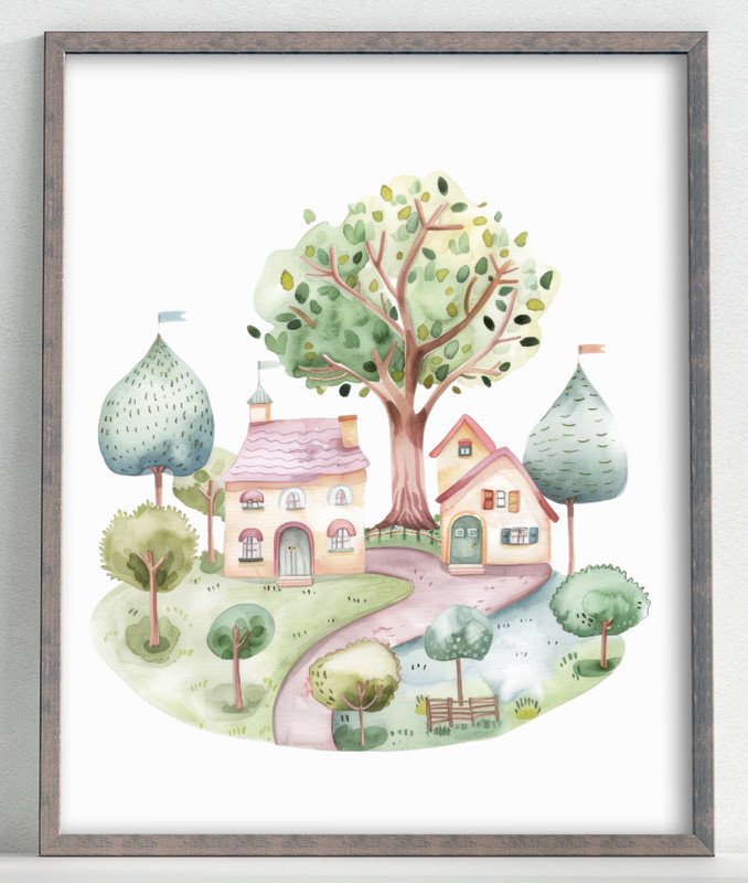Nursery Art Print, Village Nursery Wall Art Print, Kids Room Wall Print #34