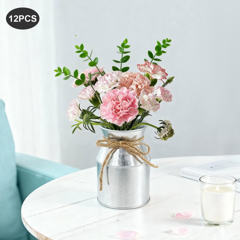 12 Pcs Silver Flowers Vases With Hemp Rope Bow Milk Can Shape Flower Vase gallery