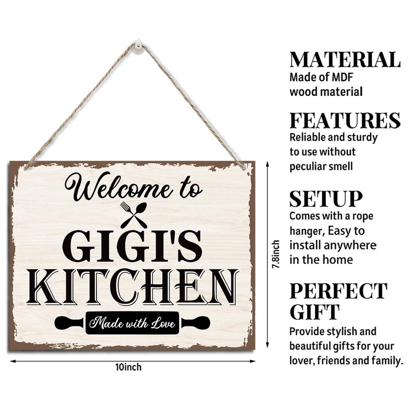 XQLSR Gigi's Kitchen Sign, Love Gift for Gigi, Rustic Hanging Wood Color 04 gallery