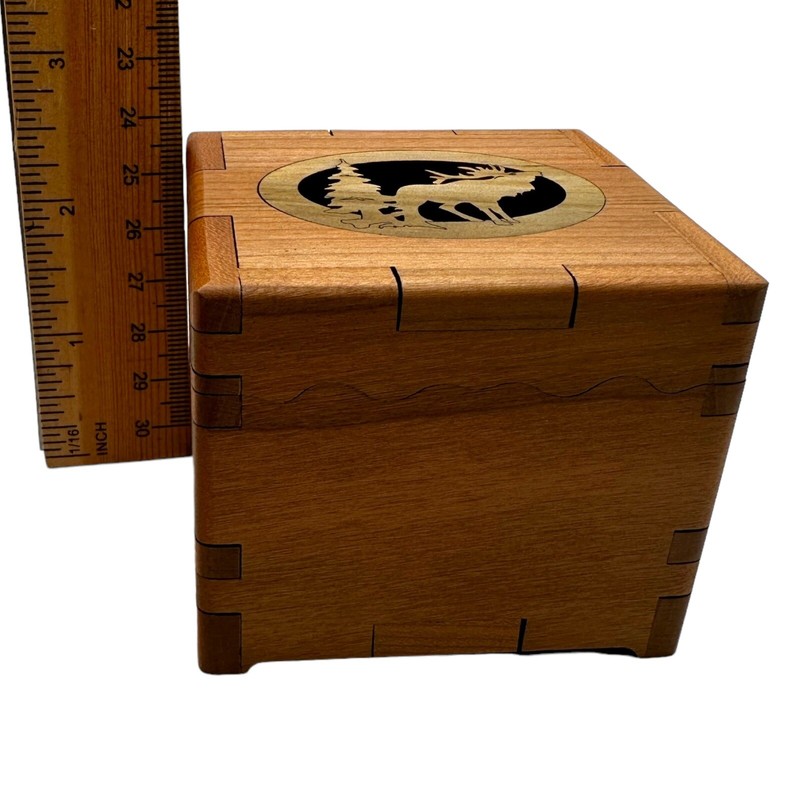 Moose Elk Wood You Tell Me Tree Cherry Carved Box Made in America 2010 Handcraft gallery