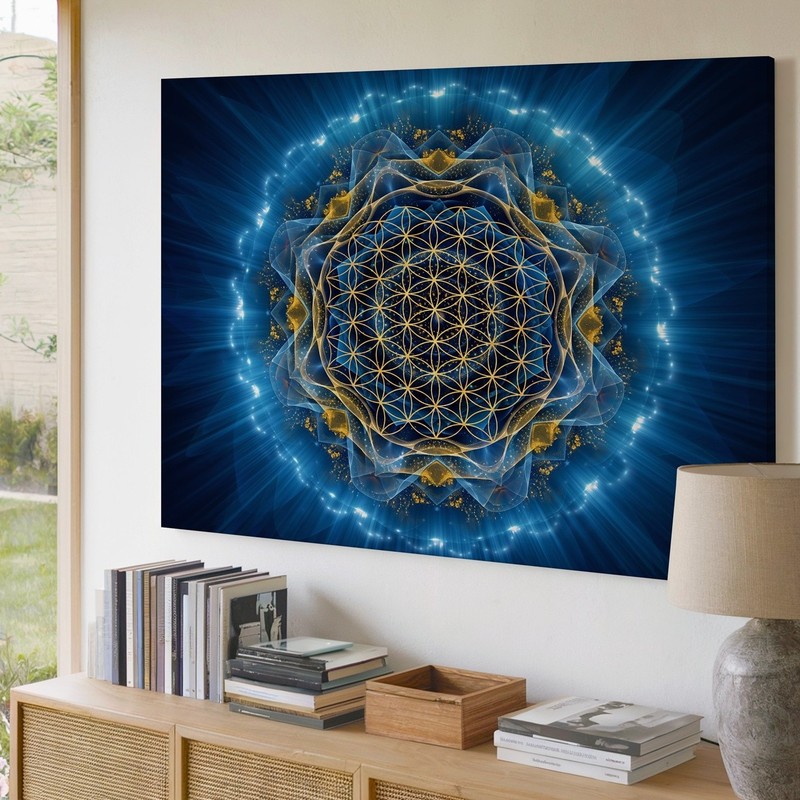Radiant, Abstract Design Featuring A Golden Flower Of Life Pattern At Wall Art gallery