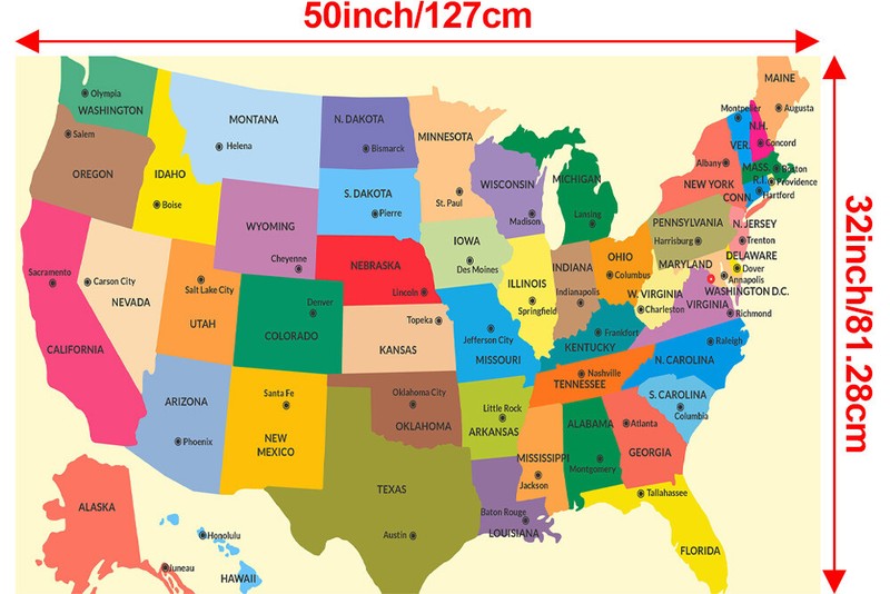 32''x50'' United States Map US Poster Administrative Print Home Office Mural gallery