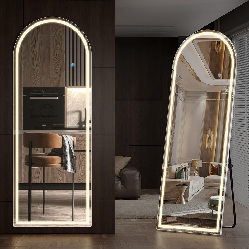 Arched Full Length Mirror with LED Lights, 60″x16″ Floor Length Mirror with S…