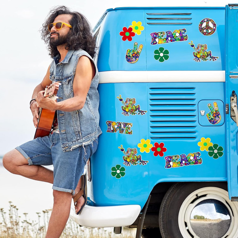 32 Pieces Hippie Theme Car Stickers Cute Peace and Love Stickers Flower Stickers gallery