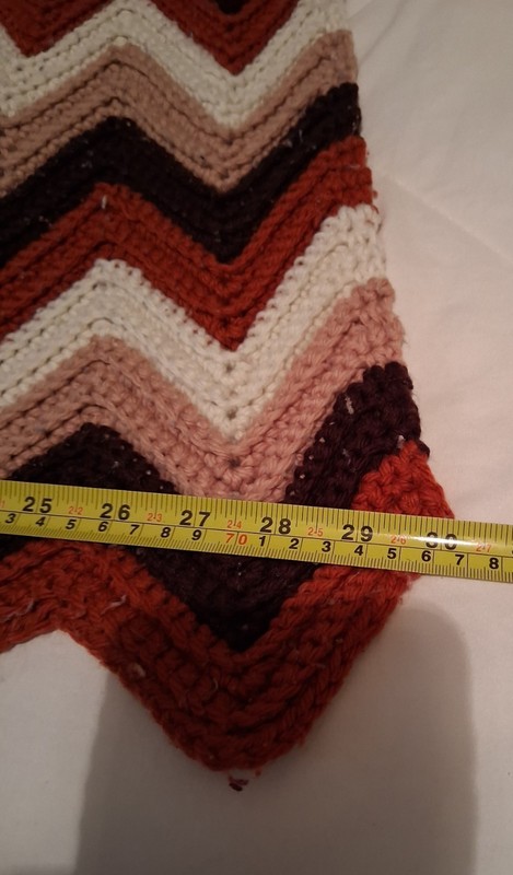 VTG Handmade Crochet Chevron Afghan 30" x 60" Brown Rust Cream Boho Throw OOAK gallery