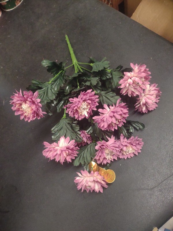 15″ Vintage Silk Strawflower Flower Bush with 10 Stems, Fall Lavender & Cream