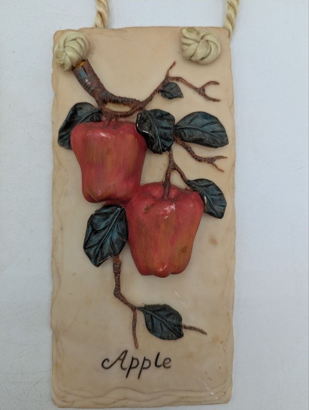 Set of 2 Apple Kitchen Wall Hanging Plaques Rustic Fruit with Rope Handles -EB12 gallery