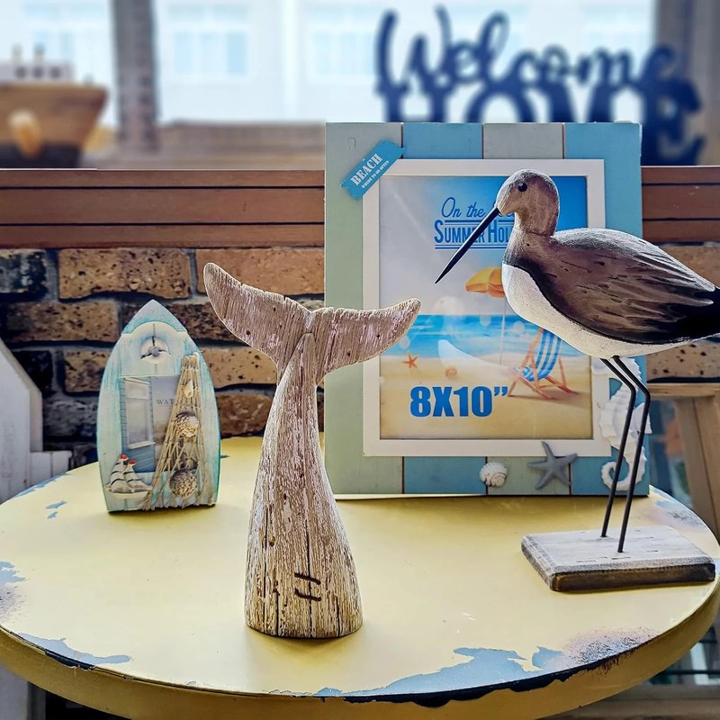 Nautical Home Decor Wood Whale Tail Tabletop Statue Decorative Rustic Sculpture gallery