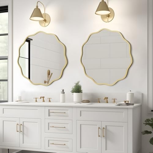 Round Wavy Mirror for Wall Decorative 24 inch, Modern Round 24"L x 24"W Gold gallery