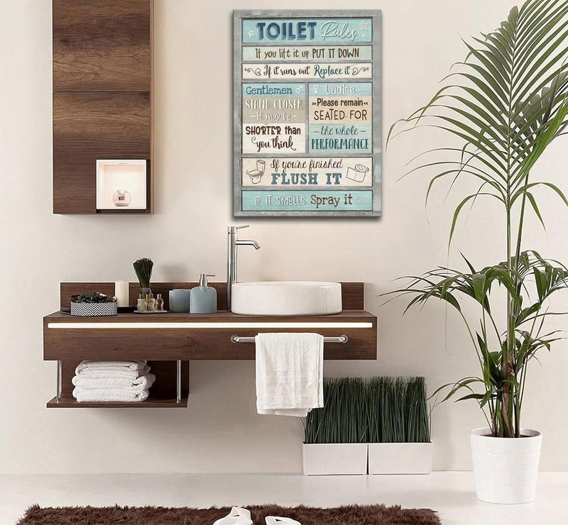 Funny Bathroom Rules Wall Art. Blue Country Farmhouse Bathroom 16"L x 12"W blue gallery