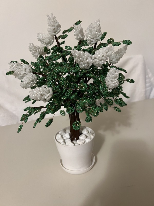 Handmade Beaded White Lilac Bonsai Tree figurine- prefect gift- free shipping