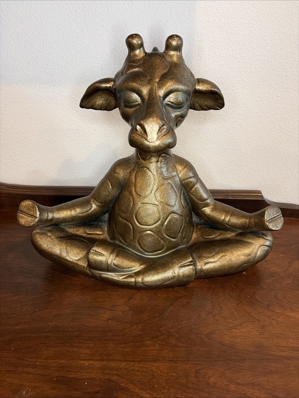Rare Pier 1 Imports Meditating Yoga Giraffe Golden/Bronze Ceramic Decor/Statue