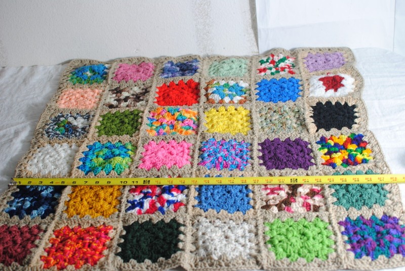Hand Knit Afghan Colorful Squares Lap Blankets 32 x 32 in gallery