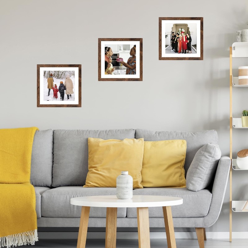 10X10 Picture Frame with Mat, Display 8X8 with Mat or 10X10 Without, Wood Square gallery
