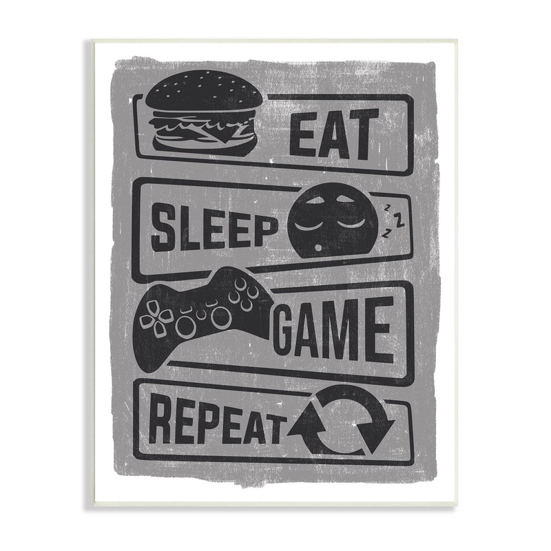 Stupell Industries Eat Sleep Game Repeat Phrases Video Gamer Icons, 10 x 15,