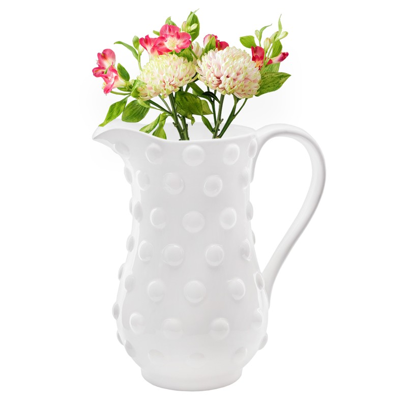 White Hobnail Ceramic Pitcher, Large 1Gal Vintage Retro Fenton Milk Glass Style