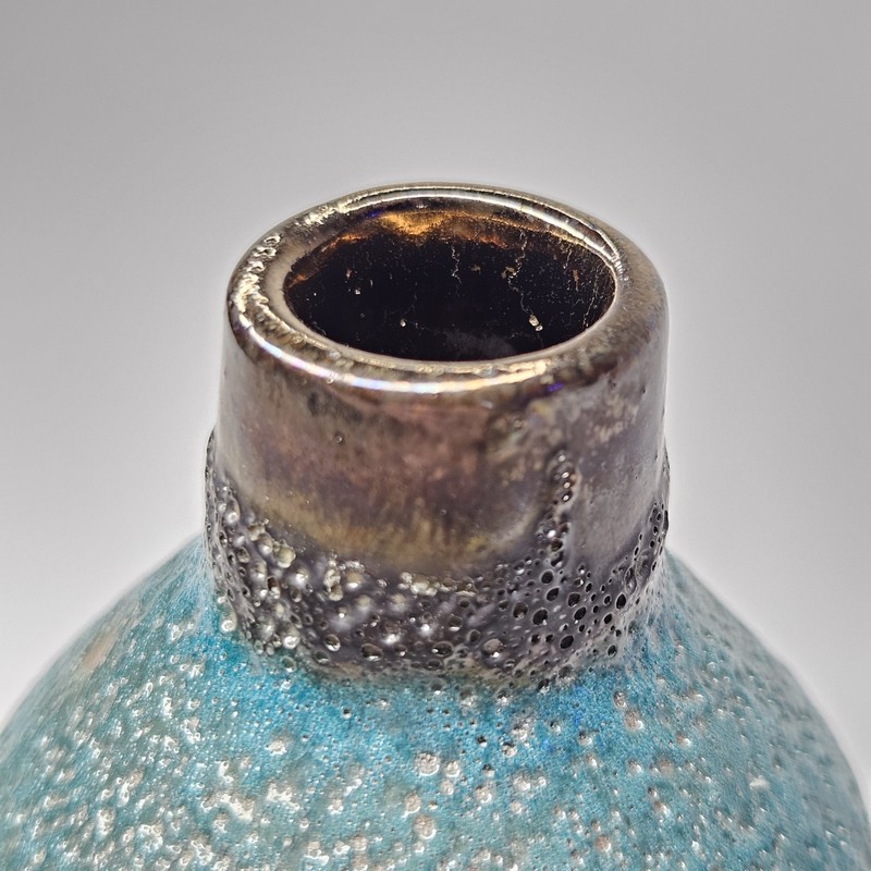 Crate & Barrel CB2 Turquoise 6" Bud Vase Crude Brutalist Rustic Blue Green Metal gallery