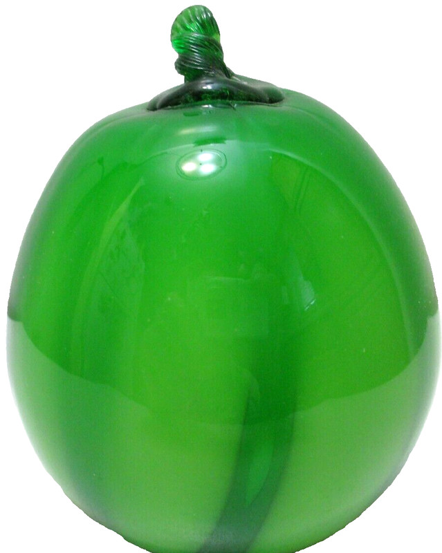 Decorative Vegetable or Fruit Art Glass Green Striped Melon Gourd Stem 4 5/8" T gallery