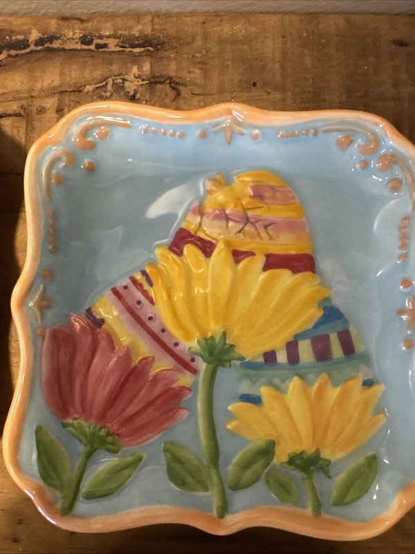 MWW Market EASTER SURPRISE 4.5" Square Mini Plate Set 4P Spring Chick Egg Flower gallery