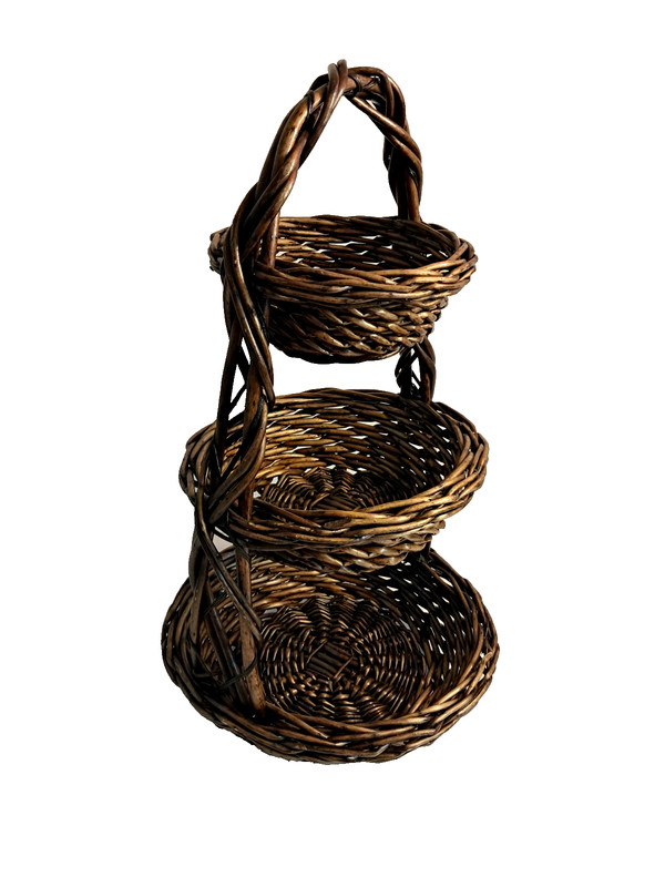 Triple Large Brown Wicker Basket 3 Tier Freestanding Farmhouse Easter 22" gallery