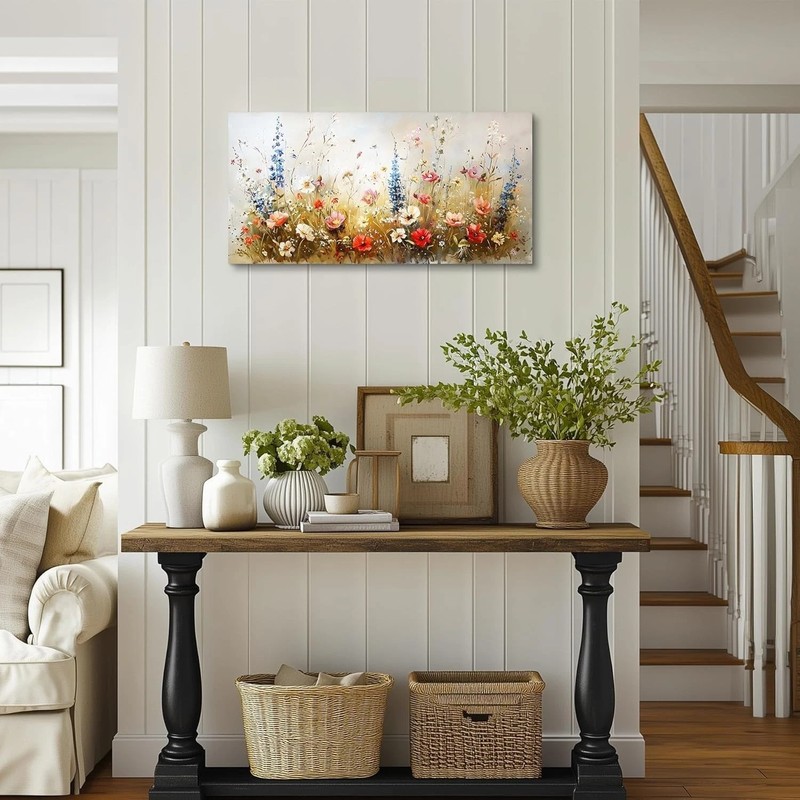Rustic Floral Wall Art 20x40" Textured Canvas - Modern Cottagecore Decor gallery
