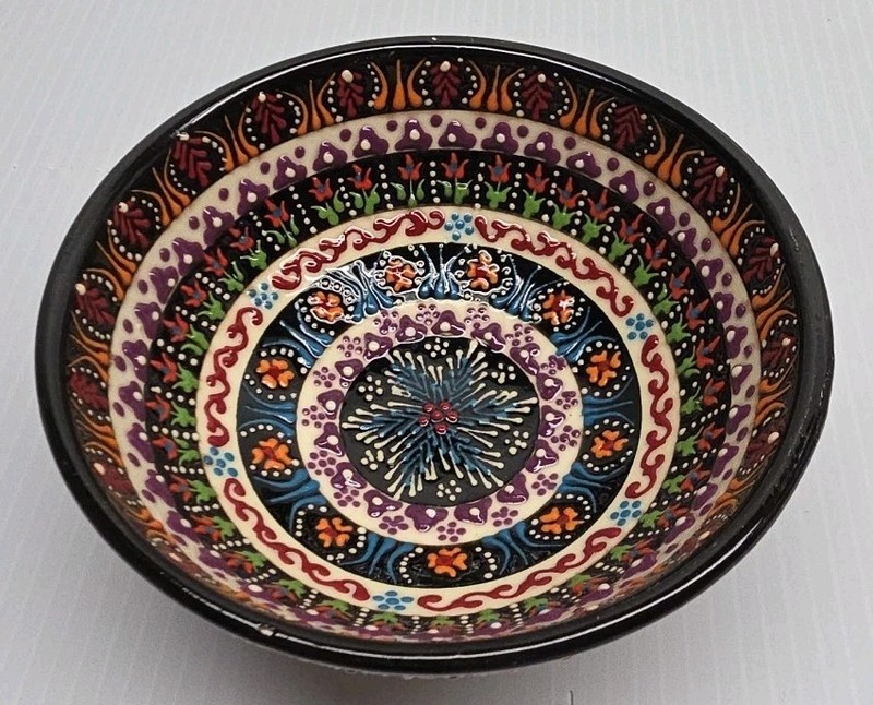 Handmade Moroccan Turkish Style Ceramic Bowl 5” Hand-Painted Raised Enamel…