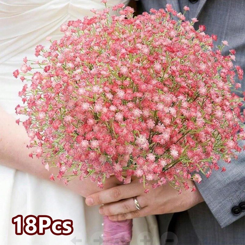 18Pcs Fake Gypsophila Bouquet Flowers Real Touch Faux Babies Breath Arrangement