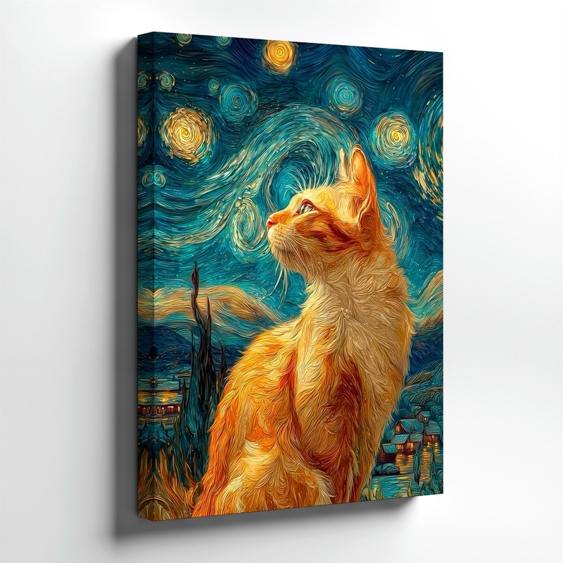 Wall Art Orange Cat Starry Night Style Canvas Print Poster Home Decor Home Decor