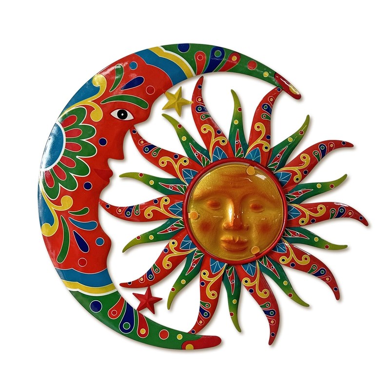Metal Sun Moon Wall Art Decor Rustproof Hanging Sculpture for Garden Patio Home