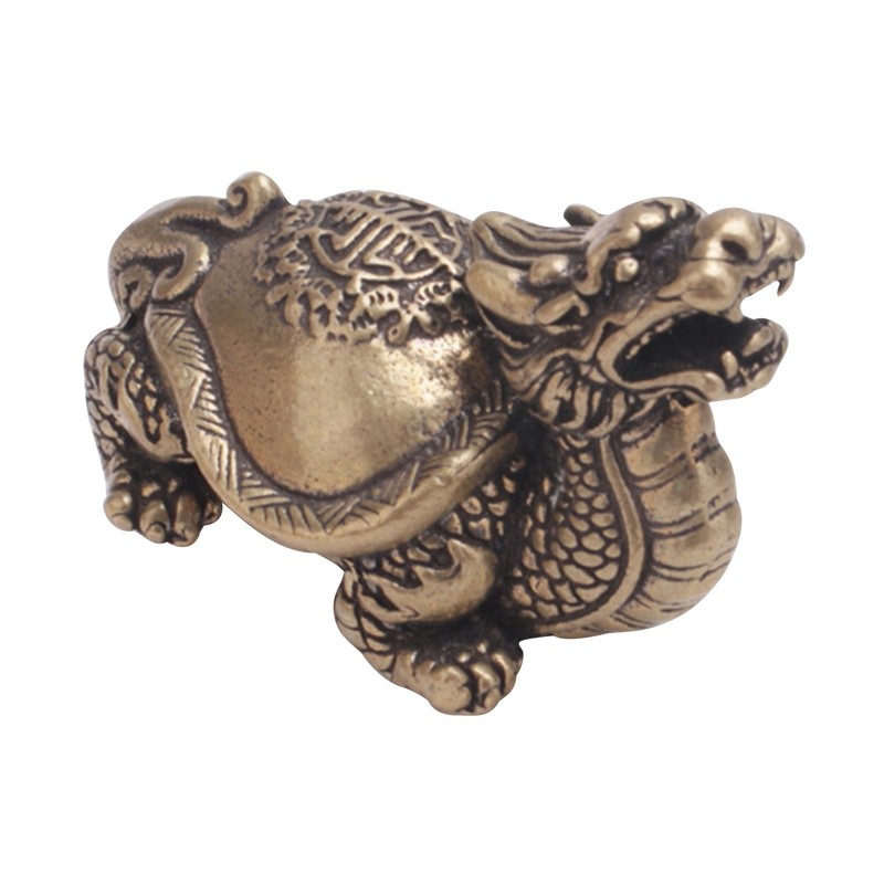 Copper Brass Dragon Turtle Small Fengshui Statue Chinese Culture Ornament