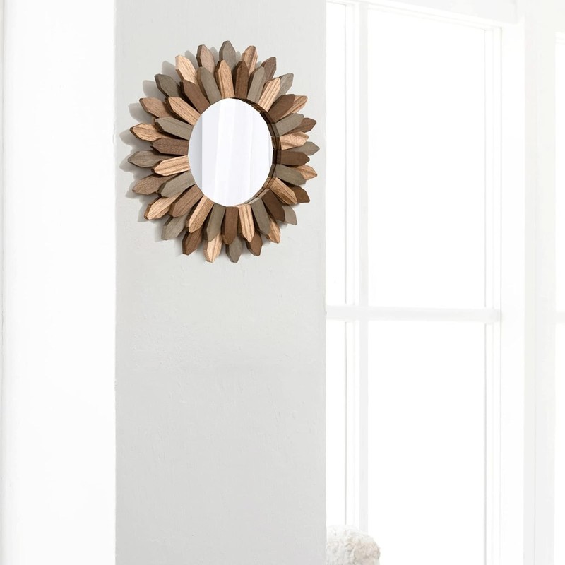 Boho Wall Decor 12 inch Decorative Mirror with Rustic Wood Sunburst Frame gallery