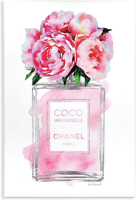 Glam Perfume Bottle V2 Flower Silver Pink Peony Wall Plaque Art, Proudly Made in