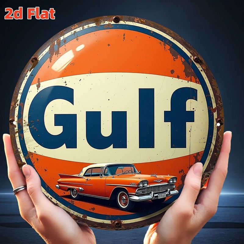 Tin Metal Sign Antique Gulf Oil Memories of The Golden Age of Racing 8×8