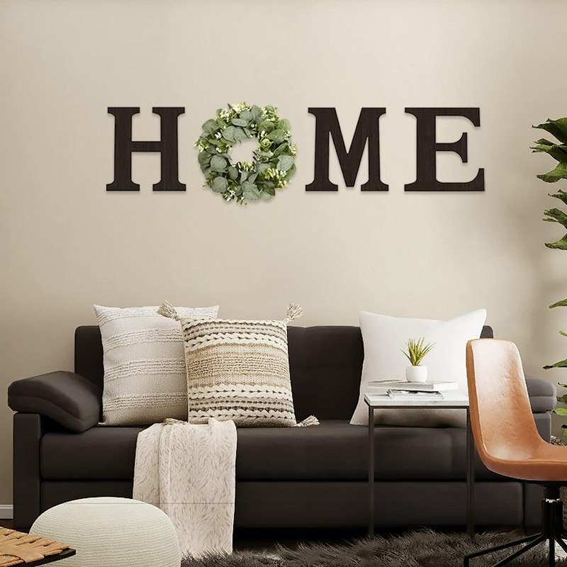 Wood Home Sign with Artificial Eucalyptus Wreath for O, Hanging Farmhouse Wall H gallery