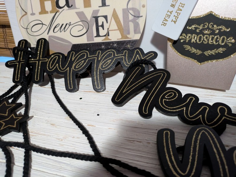 new years Happy new year decor 3 pieces garland wood sign wood prosecco decor gallery