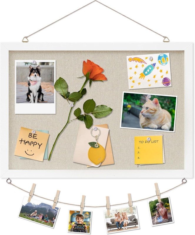 Versatile 12"x17" Hanging Cork Board with Linen Design for Creative Spaces gallery