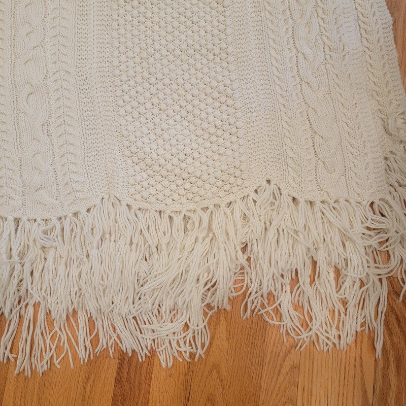 Handmade Knit Afghan Cream 54" x 66", Plus 7 Inch Fringe gallery